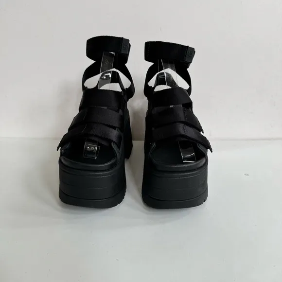 UGG GOLDENRISE BLACK STRAPPY PLATFORM SANDALS US 11