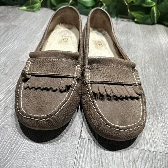 UGG Lonna 1004203 Loafers Slippers Slip On Driving Shoes Brown Size 10