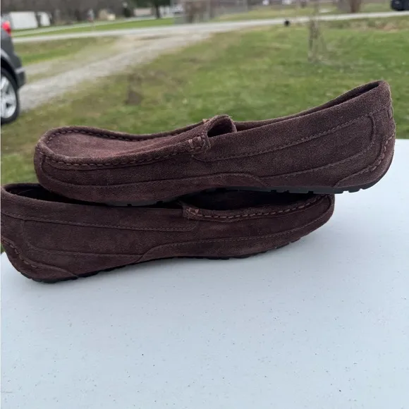 UGG MEN'S BROWN LEATHER SUEDE SLIP-ON LOAFERS DRIVING SHOES SIZE: 12 ascot