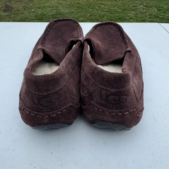 UGG MEN'S BROWN LEATHER SUEDE SLIP-ON LOAFERS DRIVING SHOES SIZE: 12 ascot