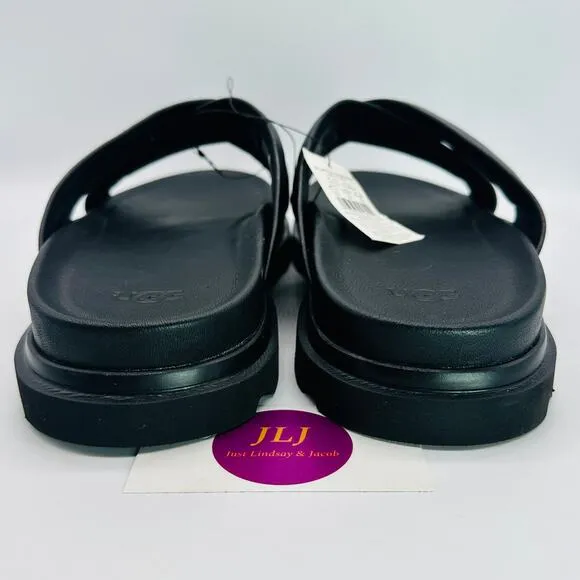UGG Men's Capitola Cross Black Leather Lug Sole Slip On Slide Sandals Size 14