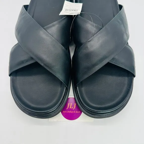UGG Men's Capitola Cross Black Leather Lug Sole Slip On Slide Sandals Size 14