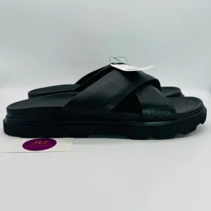 UGG Men's Capitola Cross Black Leather Lug Sole Slip On Slide Sandals Size 14