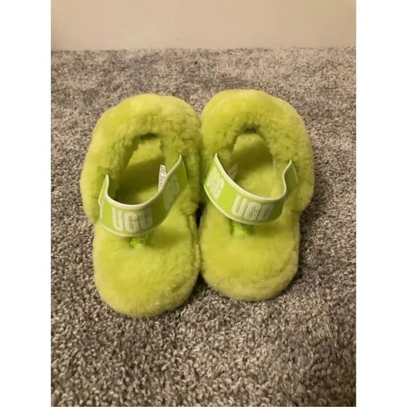 UGG oh yeah fluffy Slide Slipper Sandals Women’s Neon Green Size 5
