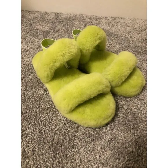 UGG oh yeah fluffy Slide Slipper Sandals Women’s Neon Green Size 5