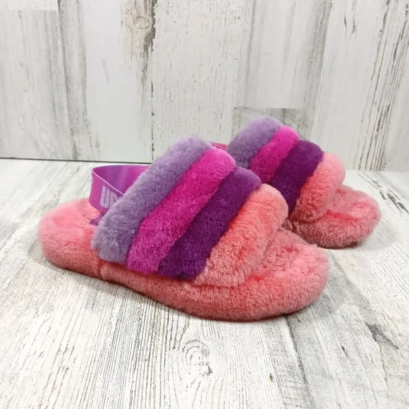 UGG Oh Yeah Gradient Furry Slippers in Pink Purple Slingback Sandals #314