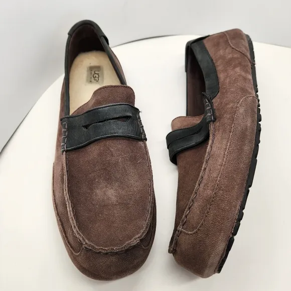 Ugg penny loafers men's 18 brown suede wool 1008831 Tucker driving shoe slippers