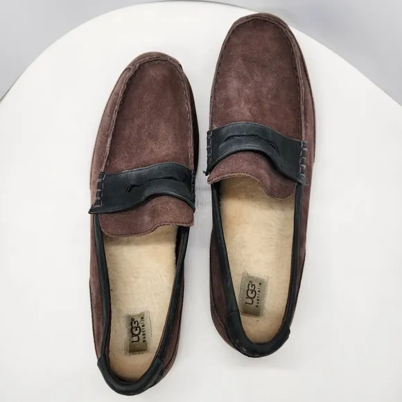 Ugg penny loafers men's 18 brown suede wool 1008831 Tucker driving shoe slippers