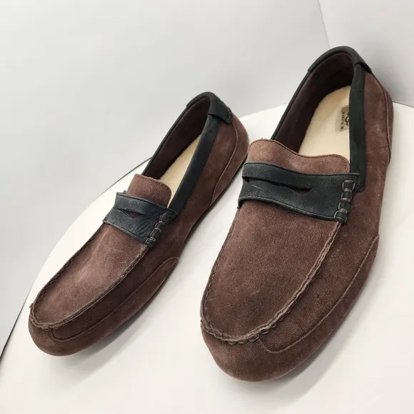 Ugg penny loafers men's 18 brown suede wool 1008831 Tucker driving shoe slippers