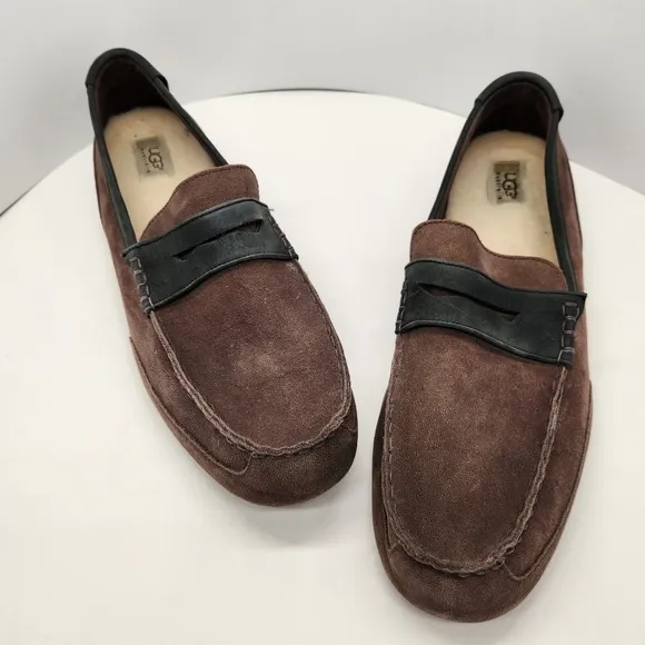 Ugg penny loafers men's 18 brown suede wool 1008831 Tucker driving shoe slippers