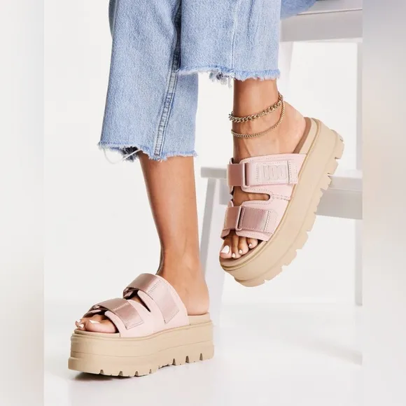 UGG Pink Bliss Clem Suede Platform Sandals, NWT, Size 7.5