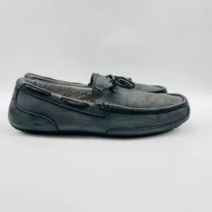UGG Shoes Mens 12 Black Leather Loafers Chester Sherpa Lined Driving Slippers