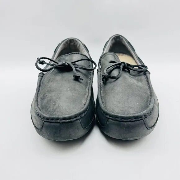 UGG Shoes Mens 12 Black Leather Loafers Chester Sherpa Lined Driving Slippers