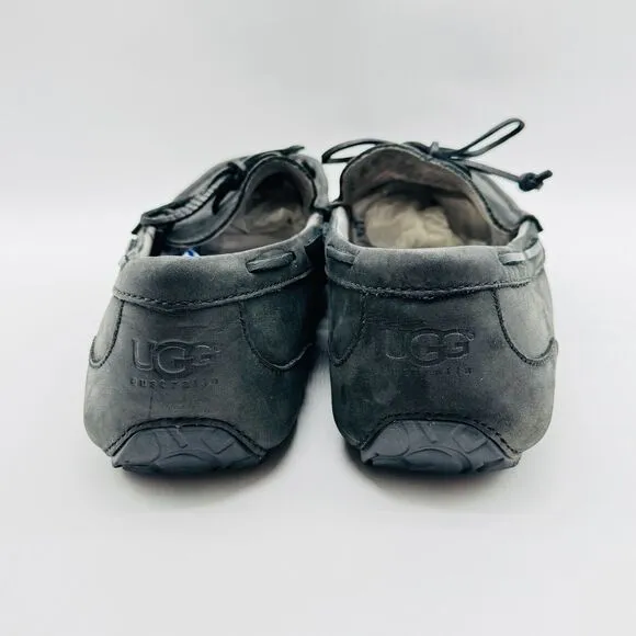 UGG Shoes Mens 12 Black Leather Loafers Chester Sherpa Lined Driving Slippers