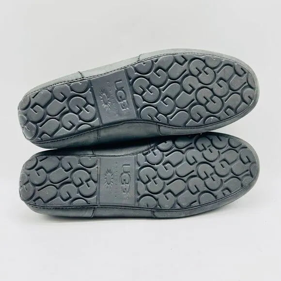 UGG Shoes Mens 12 Black Leather Loafers Chester Sherpa Lined Driving Slippers
