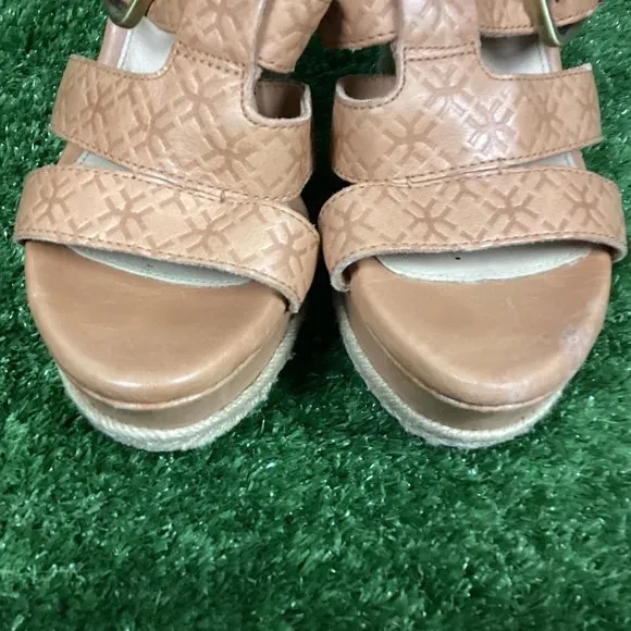 UGG Tan Leather Wedge Sandals 7.5
