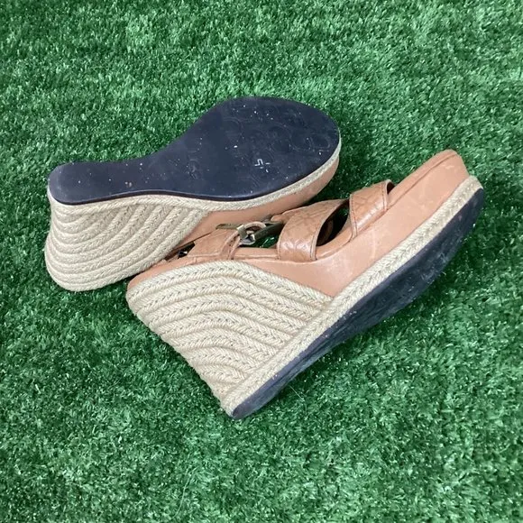 UGG Tan Leather Wedge Sandals 7.5