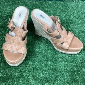 UGG Tan Leather Wedge Sandals 7.5