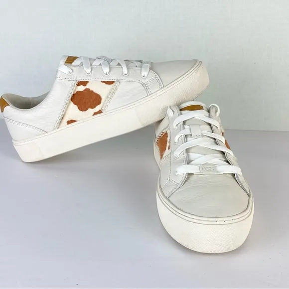 Ugg Women's Dinale Leather And Printed Cow Hair Low Top Sneakers Sz 8.5 US