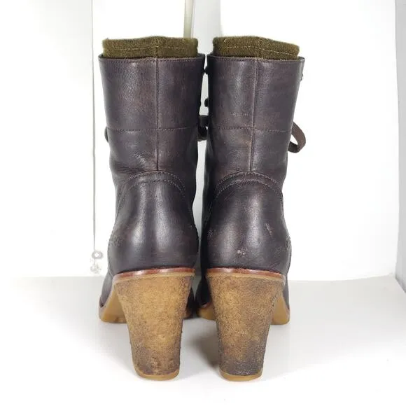 UGG Women's Fabrice US9 Brown Leather Wool Heel Lace-Up Zip Combat Boots