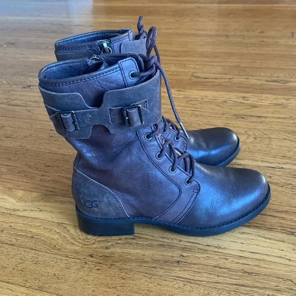 UGG Women's Maaverik Brown combat Lace Up Boots Lodge Size 7