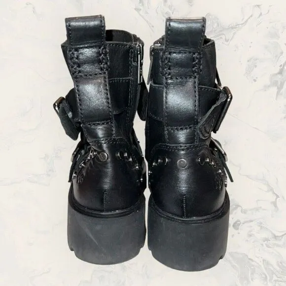 UGG  Zorrah Studded Black Leather Zip Up Buckle Combat Boots Women’s Size 6.5