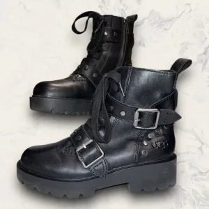 UGG  Zorrah Studded Black Leather Zip Up Buckle Combat Boots Women’s Size 6.5