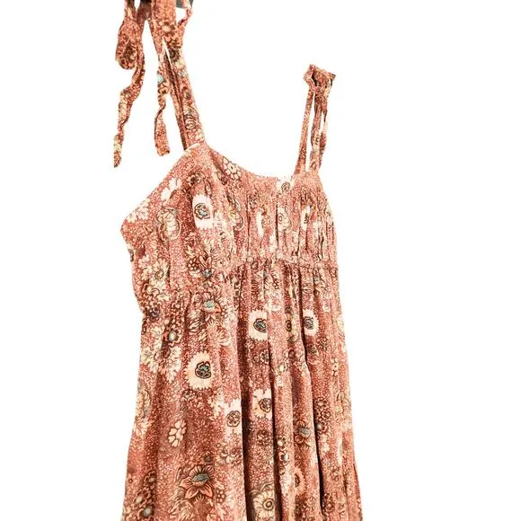Ulla Johnson Dress Midi Floral Pink Orange Cotton Cordelia Tie Strap Rosebud Sz4