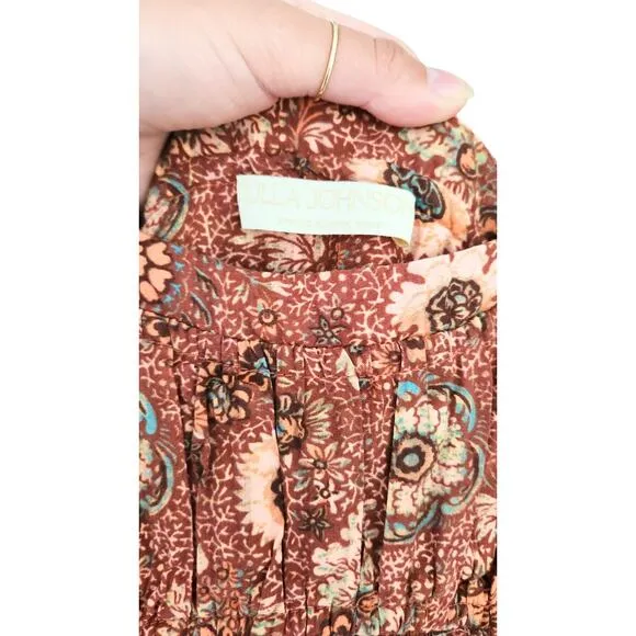 Ulla Johnson Dress Midi Floral Pink Orange Cotton Cordelia Tie Strap Rosebud Sz4