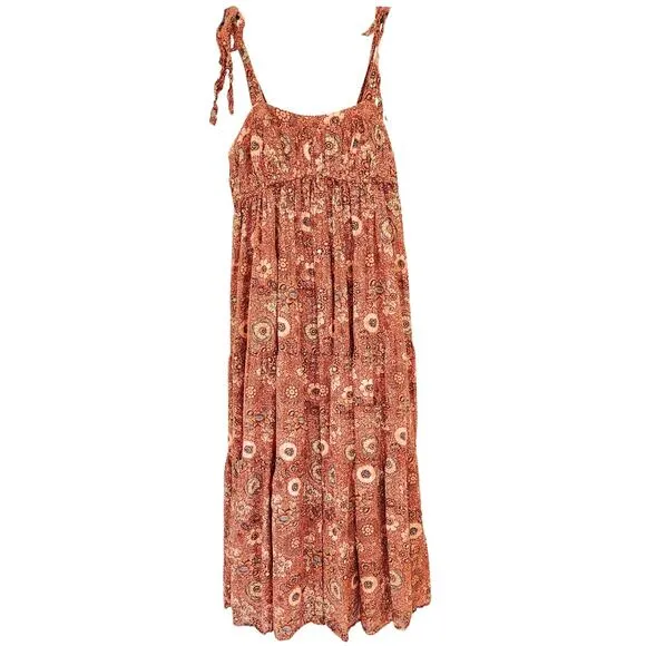 Ulla Johnson Dress Midi Floral Pink Orange Cotton Cordelia Tie Strap Rosebud Sz4