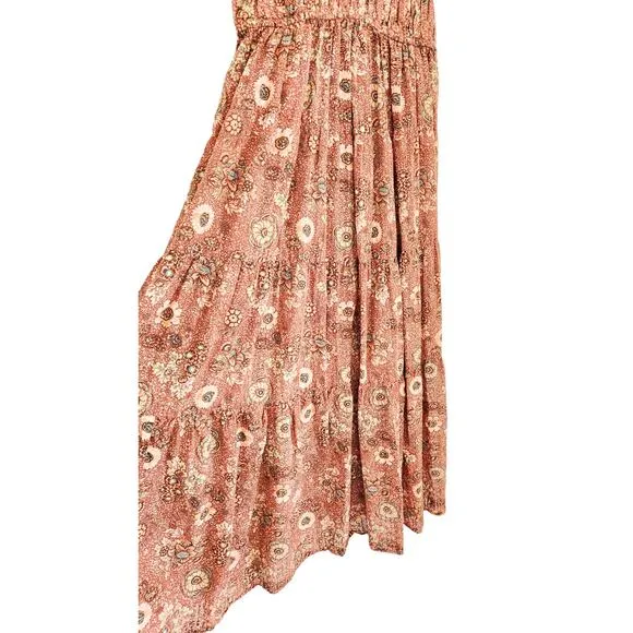 Ulla Johnson Dress Midi Floral Pink Orange Cotton Cordelia Tie Strap Rosebud Sz4