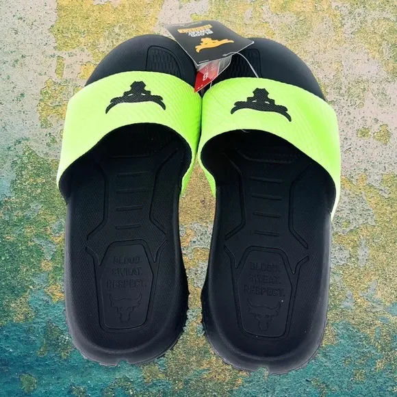 UNDER ARMOUR Men's Sz 9 UFC Project Rock Slides Strap Sandals Green‎ 3025237