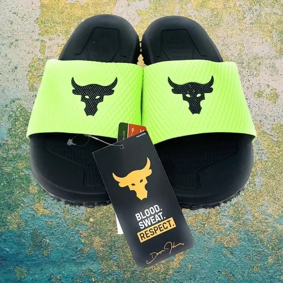 UNDER ARMOUR Men's Sz 9 UFC Project Rock Slides Strap Sandals Green‎ 3025237