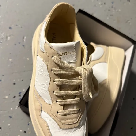 Valentino Beige and White Platform Sneakers