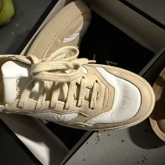 Valentino Beige and White Platform Sneakers