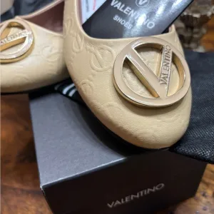 Valentino Beige Flats with Gold Logo New with Dust bag and box $479