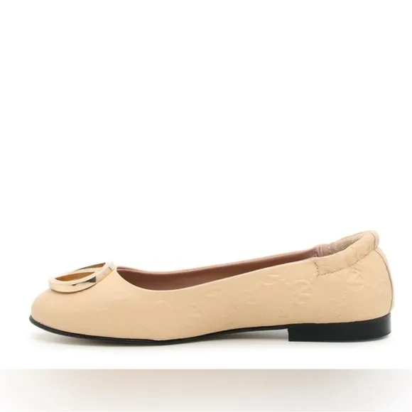 Valentino Beige Flats with Gold Logo New with dust bag/box $479
