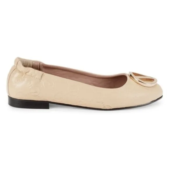 Valentino Beige Flats with Gold Logo New with dust bag/box $479