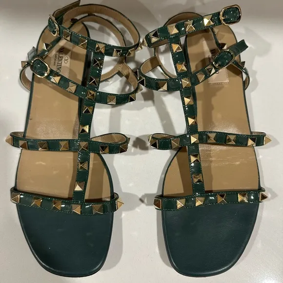 Valentino Caged Rockstud Green Sandals 38.5