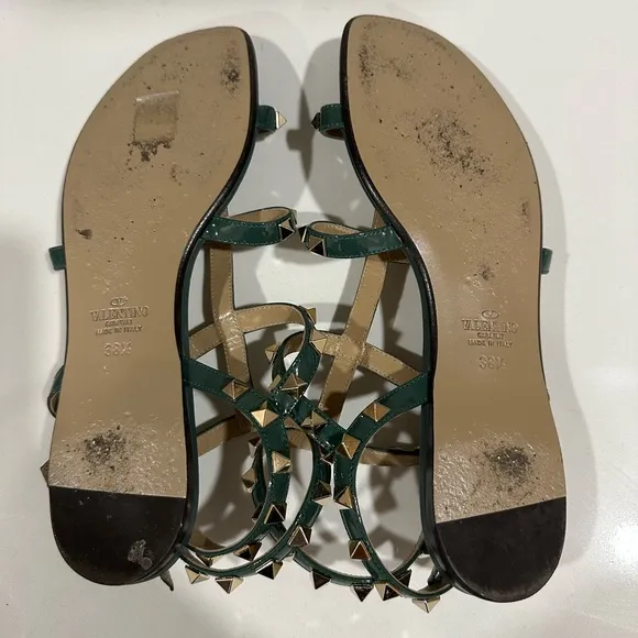 Valentino Caged Rockstud Green Sandals 38.5