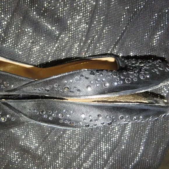 VALENTINO GARAVANI Black Rhinestone Embellished Ballet Flats driving loafers