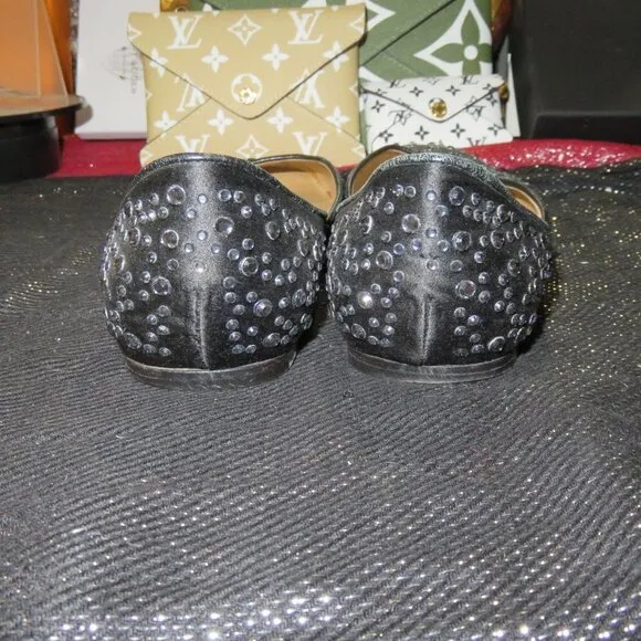 VALENTINO GARAVANI Black Rhinestone Embellished Ballet Flats driving loafers
