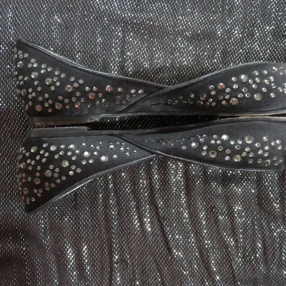 VALENTINO GARAVANI Black Rhinestone Embellished Ballet Flats driving loafers
