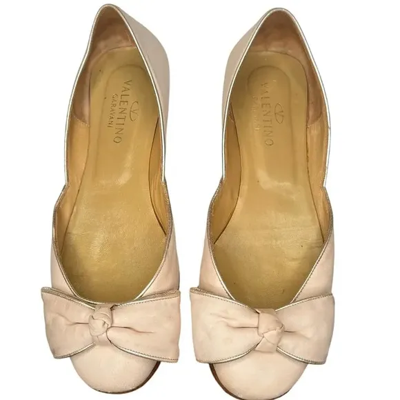 Valentino Garavani Flats Bow BalletCore Beige Elegant Flats Leather SIZE 37.5