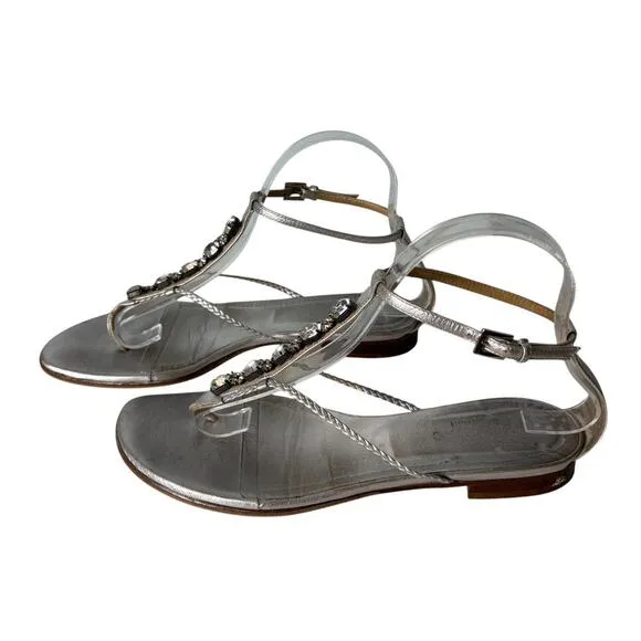 Valentino Garavani Jeweled Thong Sandals Silver Size 38.5 (US 8.5)
