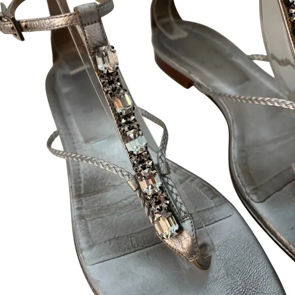 Valentino Garavani Jeweled Thong Sandals Silver Size 38.5 (US 8.5)