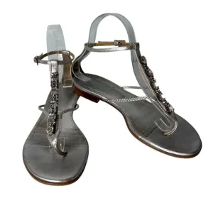 Valentino Garavani Jeweled Thong Sandals Silver Size 38.5 (US 8.5)