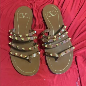 Valentino Garavani Tan Rockstud Sandals