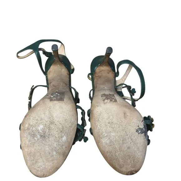 Valentino Green Leather Four Leaf Clover Appliquè Ankle Strap Sandals