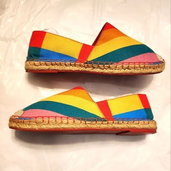 Valentino Limited Edition Collection Rainbow Canvas Espadrilles Size 38